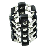OHMAMA FETISH - CAGE  PÉNIS AVEC ANNEAUX MÉTALLIQUES ET SANGLE EN CUIR OHMAMA FETISH