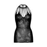 LEG AVENUE - MINI ROBE EN DENTELLE AVEC DÉCOUPES TAILLE UNIQUE - NOIR LEG AVENUE DRESSES