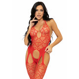 LEG AVENUE - BODYSTOCKING  JARRETELLES EN FILET TAILLE UNIQUE - ROUGE LEG AVENUE BODYSTOCKINGS