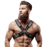 FETISH SUBMISSIVE ATTITUDE - HARNAIS EN CUIR ÉCOLOGIQUE POUR HOMMES  POITRINE CROISÉE AVEC RIVETS FETISH SUBMISSIVE ATTITUDE