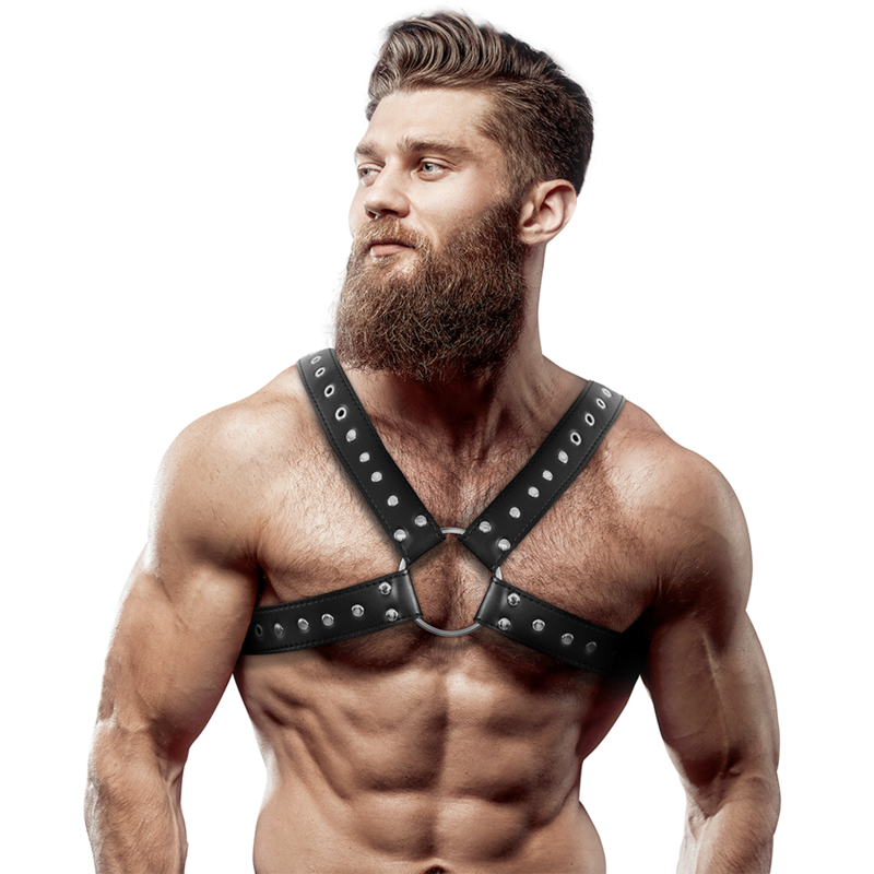 FETISH SUBMISSIVE ATTITUDE - HARNAIS DE POITRINE CROISÉ EN ÉCO-CUIR POUR HOMMES AVEC CLOUS FETISH SUBMISSIVE ATTITUDE