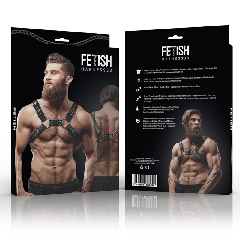 FETISH SUBMISSIVE ATTITUDE - HARNAIS DE POITRINE RÉGLABLE EN CUIR ÉCOLOGIQUE POUR HOMMES BULLDOG FETISH SUBMISSIVE ATTITUDE