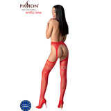PASSION - S026 BAS ROUGES AVEC JARRETIÈRE TAILLE UNIQUE PASSION WOMAN GARTER & STOCK