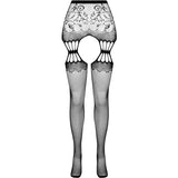 PASSION - COLLANT NOIR AVEC JARRETIÈRE S027 TAILLE UNIQUE PASSION WOMAN GARTER & STOCK