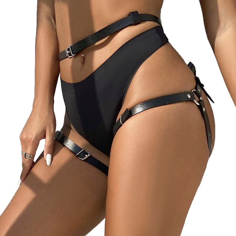 SUBBLIME - HARNAIS DE TAILLE ET DE JAMBES EN CUIR NOIR TAILLE UNIQUE SUBBLIME FETISH