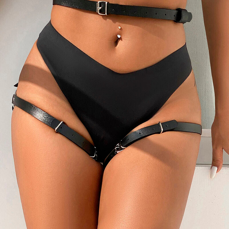 SUBBLIME - HARNAIS DE TAILLE ET DE JAMBES EN CUIR NOIR TAILLE UNIQUE SUBBLIME FETISH