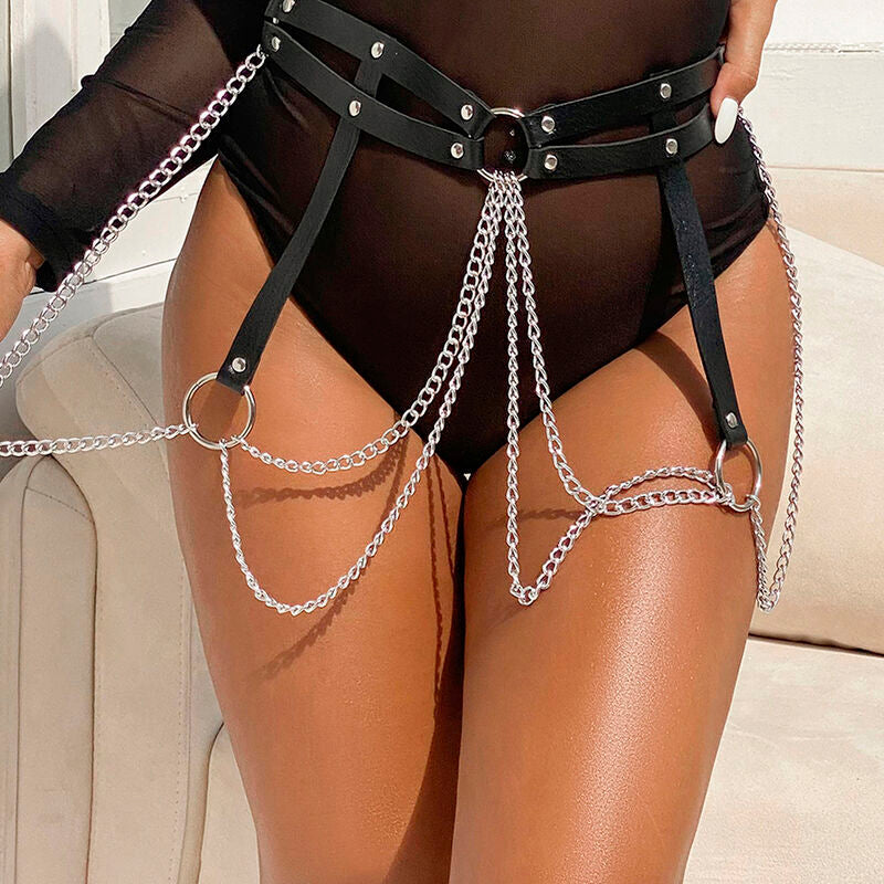 SUBBLIME - CHAINE BAGUE CUIR CEINTURE NOIR TAILLE UNIQUE SUBBLIME FETISH