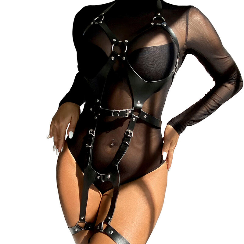 SUBBLIME - HARNAIS COMPLET AVEC BOUCLES EN CUIR NOIR TAILLE UNIQUE SUBBLIME FETISH