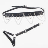 SUBBLIME - HARNAIS CEINTURE ET JARRETIÈRES AVEC ANNEAUX ET CHAÎNE DÉTAIL TAILLE UNIQUE SUBBLIME FETISH
