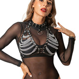SUBBLIME - SOUTIEN-GORGE HARNAIS ET COLLIER AVEC CHAÎNE S TAILLE UNIQUE SUBBLIME FETISH