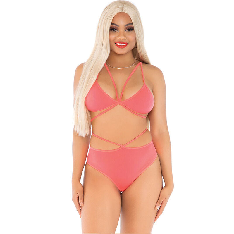 LEG AVENUE - HAUT & CULOTTE CORAIL À BRETELLES LEG AVENUE SETS