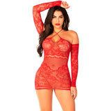 LEG AVENUE - ROBE MINI EN MAILLE À ÉPAULES DÉNUDÉES ET À MANCHES LONGUES ROUGE LEG AVENUE DRESSES