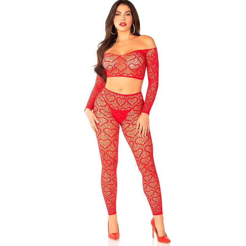LEG AVENUE - CROP TOP + BAS ROUGE TAILLE UNIQUE LEG AVENUE BODYSTOCKINGS