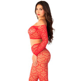 LEG AVENUE - CROP TOP + BAS ROUGE TAILLE UNIQUE LEG AVENUE BODYSTOCKINGS