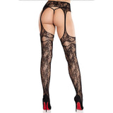 LEG AVENUE - BAS EN DENTELLE AVEC JARRETELLES NOIR LEG AVENUE HOSIERY
