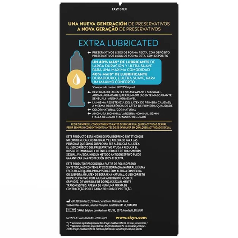 SKYN - PRÉSERVATIF EXTRA LUBRIFIÉ 10 UNITÉS SKYN