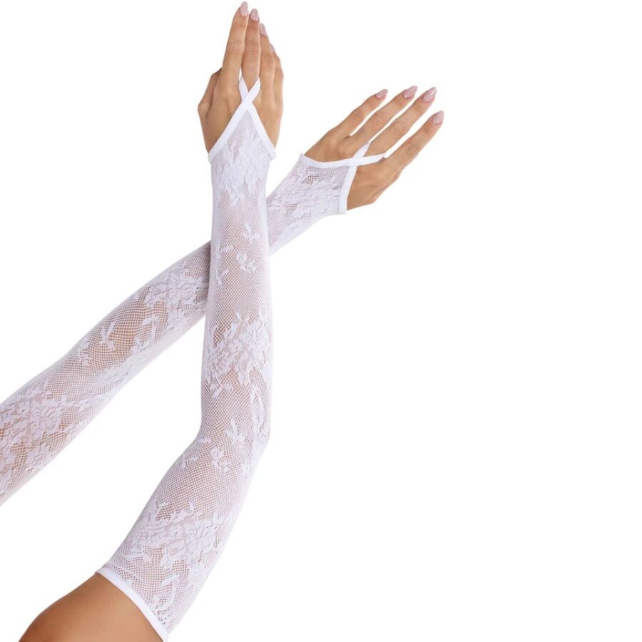 LEG AVENUE - GANTS CHAUFFANTS EXTRA LONGS EN DENTELLE FLORALE BLANCS