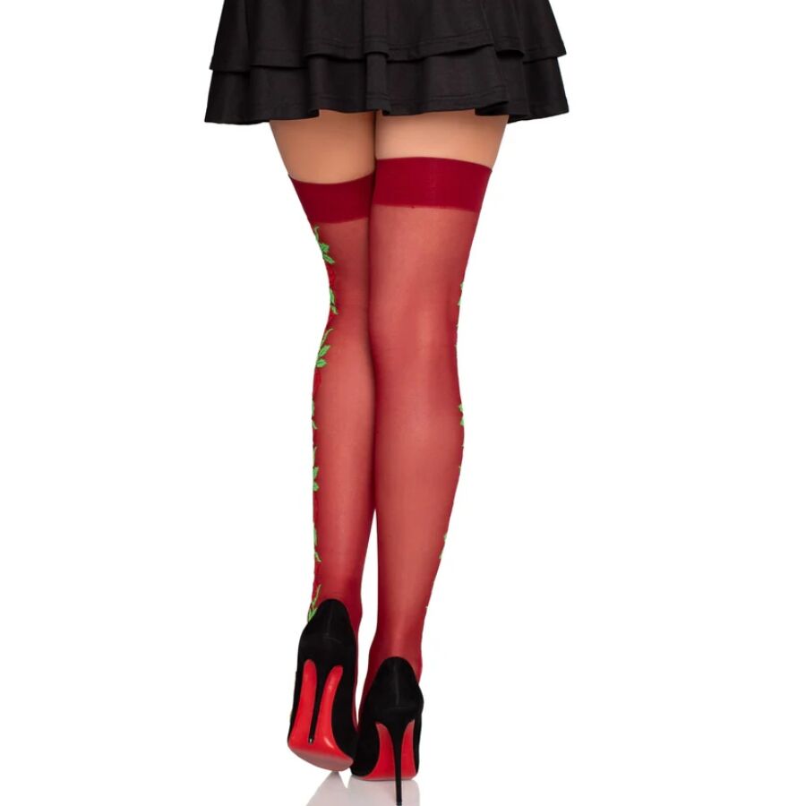 LEG AVENUE - BAS PORTE-JARRETELLES 1957 À FLEURS ROUGES - TAILLE UNIQUE LEG AVENUE HOSIERY