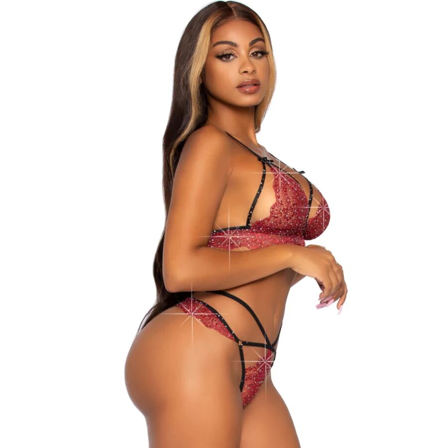LEG AVENUE - 81623 ENSEMBLE SOUTIEN-GORGE + STRING BORDEAUX TAILLE S LEG AVENUE SETS