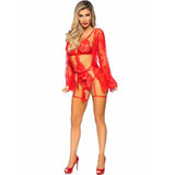 LEG AVENUE - 86123 ENSEMBLE PEIGNOIR ET PORTE-JARRETELLES ROUGE TAILLE S LEG AVENUE SETS
