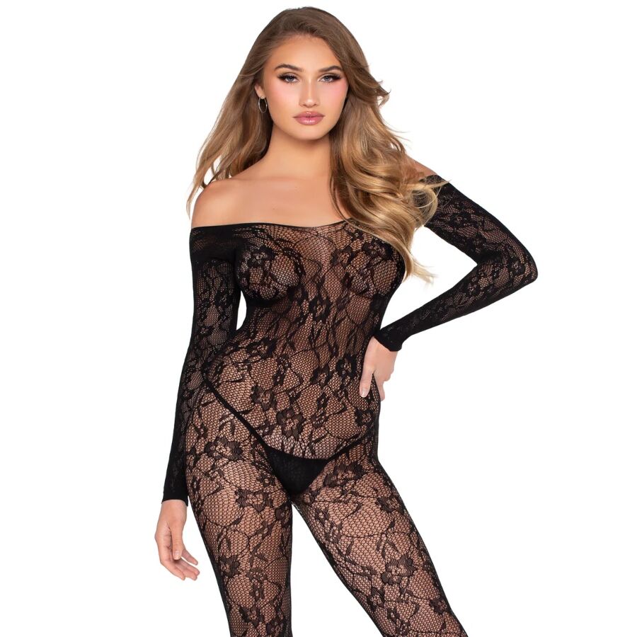 LEG AVENUE - 89366 LINGERIE EN DENTELLE BODYSTOCKING NOIR - TAILLE UNIQUE LEG AVENUE BODYSTOCKINGS
