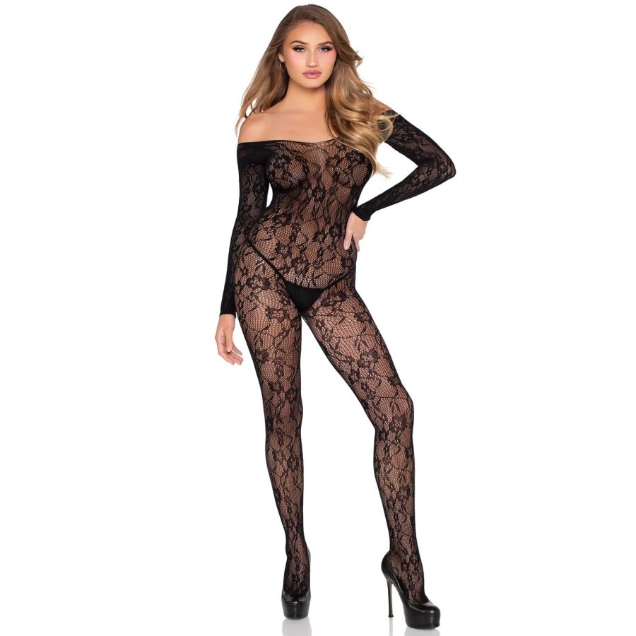 LEG AVENUE - 89366 LINGERIE EN DENTELLE BODYSTOCKING NOIR - TAILLE UNIQUE LEG AVENUE BODYSTOCKINGS
