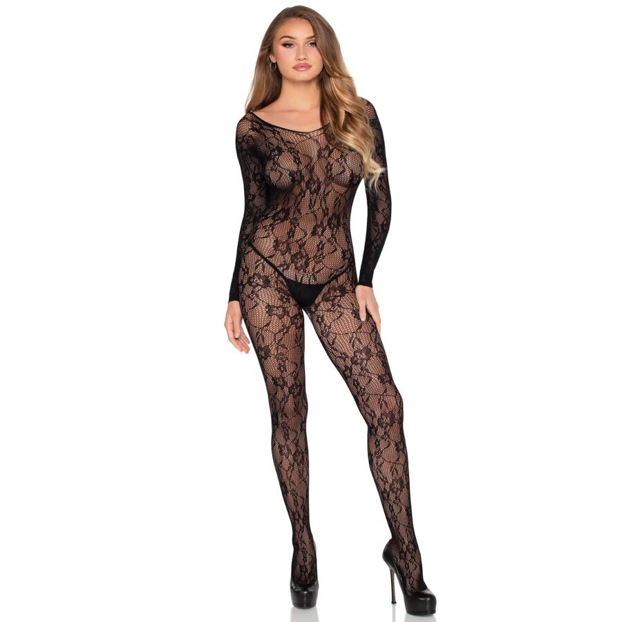 LEG AVENUE - 89366 LINGERIE EN DENTELLE BODYSTOCKING NOIR - TAILLE UNIQUE LEG AVENUE BODYSTOCKINGS