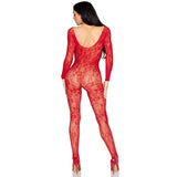 LEG AVENUE - 89366 LINGERIE EN DENTELLE BODYSTOCKING ROUGE - TAILLE UNIQUE LEG AVENUE BODYSTOCKINGS