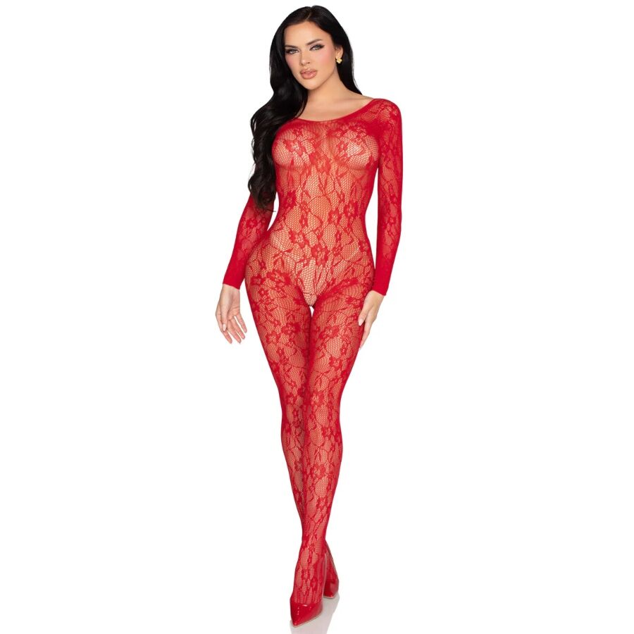 LEG AVENUE - 89366 LINGERIE EN DENTELLE BODYSTOCKING ROUGE - TAILLE UNIQUE LEG AVENUE BODYSTOCKINGS