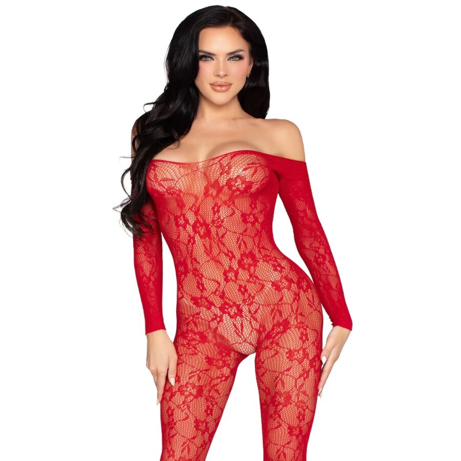 LEG AVENUE - 89366 LINGERIE EN DENTELLE BODYSTOCKING ROUGE - TAILLE UNIQUE LEG AVENUE BODYSTOCKINGS