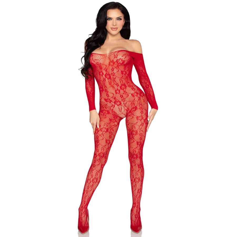 LEG AVENUE - 89366 LINGERIE EN DENTELLE BODYSTOCKING ROUGE - TAILLE UNIQUE LEG AVENUE BODYSTOCKINGS