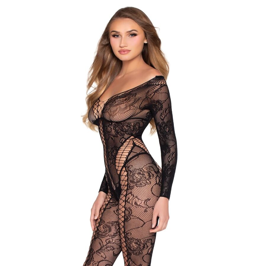 LEG AVENUE - 89369 COMBINAISON EN RÉSILLE ET DENTELLE NOIRE - TAILLE UNIQUE LEG AVENUE BODYSTOCKINGS