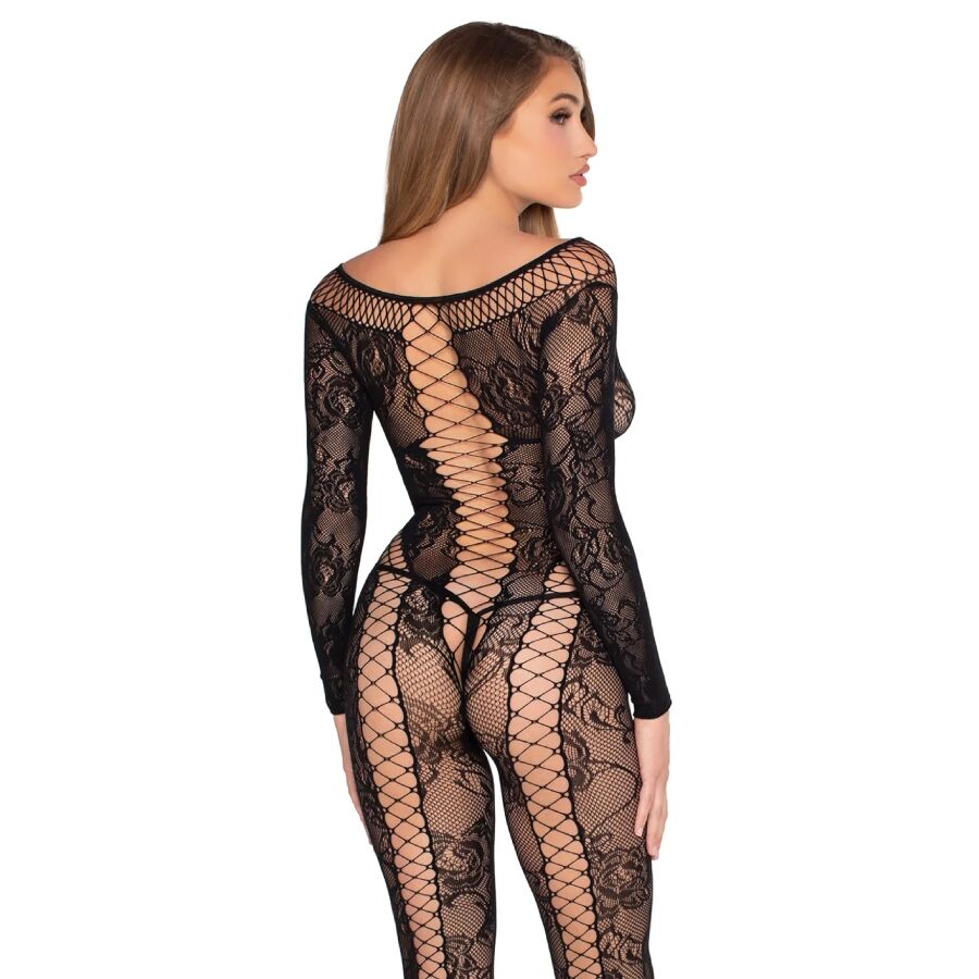 LEG AVENUE - 89369 COMBINAISON EN RÉSILLE ET DENTELLE NOIRE - TAILLE UNIQUE LEG AVENUE BODYSTOCKINGS