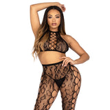 LEG AVENUE - 89372 CROP TOP ET COLLANTS SANS ENTREJAMBE NOIRS - TAILLE UNIQUE LEG AVENUE SETS