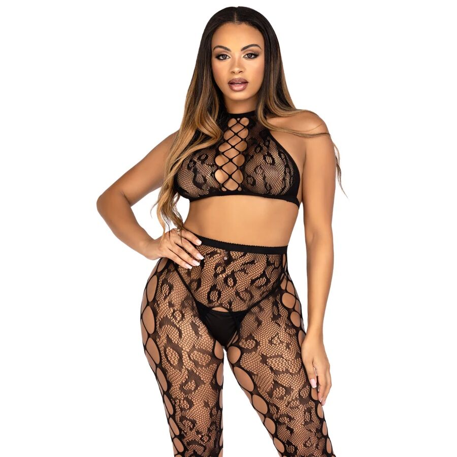 LEG AVENUE - 89372 CROP TOP ET COLLANTS SANS ENTREJAMBE NOIRS - TAILLE UNIQUE LEG AVENUE SETS