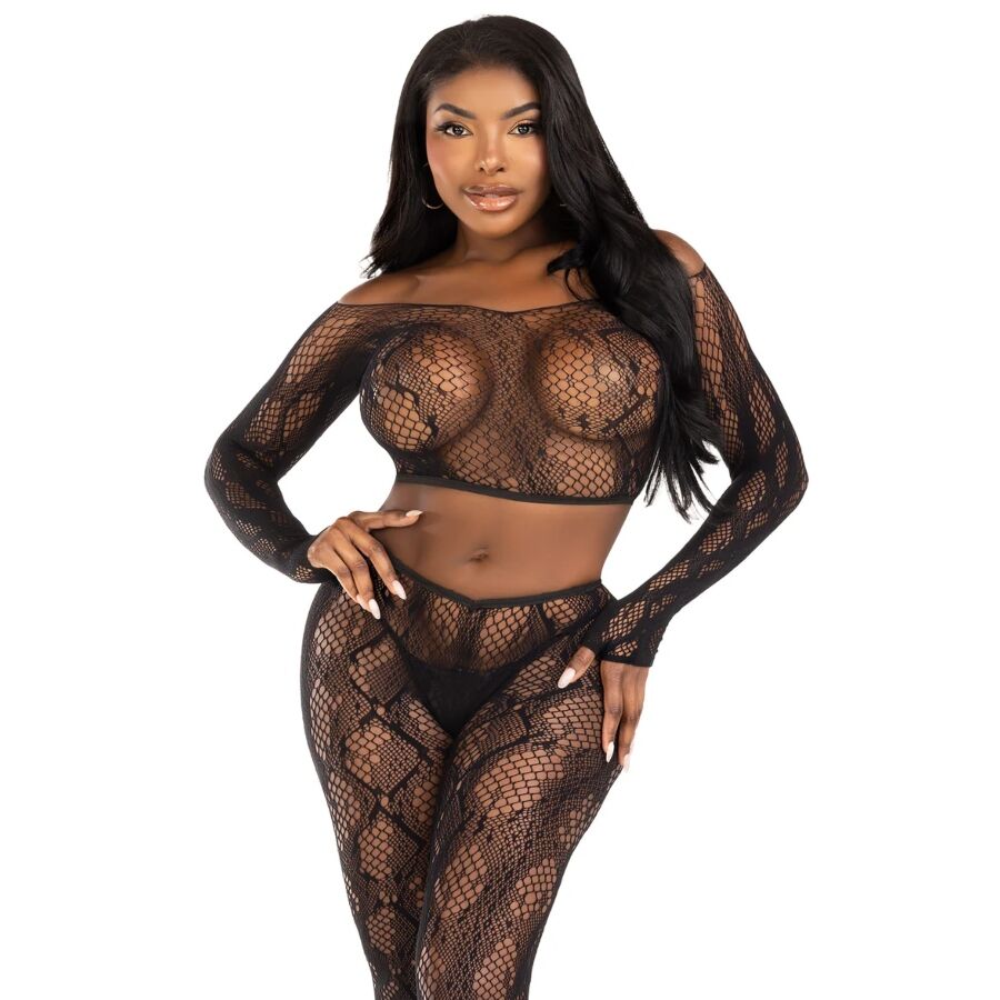 LEG AVENUE - 89373 HAUT COURT EN PYTHON ET COLLANTS SANS PIEDS NOIRS - TAILLE UNIQUE LEG AVENUE SETS