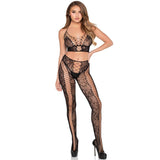 LEG AVENUE - 89368 ENSEMBLE CROP TOP ET COLLANTS NOIRS EN RÉSILLE ET DENTELLE - TAILLE UNIQUE LEG AVENUE SETS