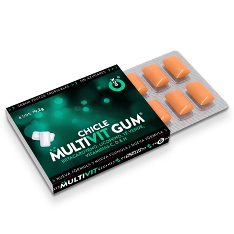 WUG GUM - MULTIVIT VITAMINES C, H, D, BÊTA-CAROTÈNE, LYCOPÈNE ET THÉ VERT 1 X 8 UNITÉS WUG GUM