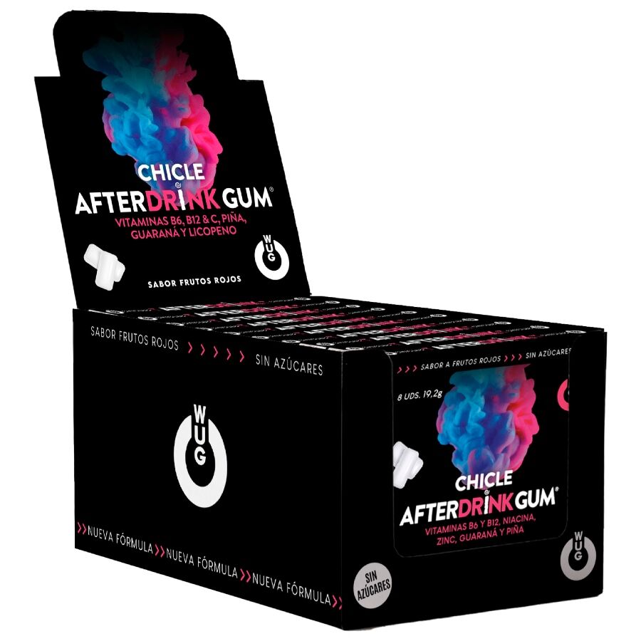 WUG GUM - AFTER DRINK GUEULE DE BOIS APRÈS L'ALCOOL | PRÉSENTOIR 12 X 8 UNITÉS WUG GUM