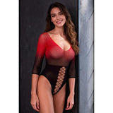 PASSION - BS118 BODYSTOCKING EN MAILLE NOIRE ET ROUGE PASSION WOMAN BODYSTOCKINGS