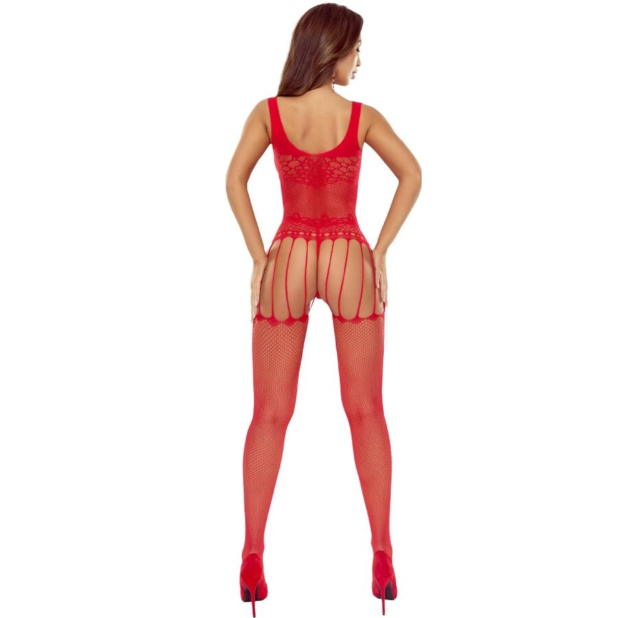 PASSION - BS119 BODYSTOCKING ROUGE À FLEURS PASSION WOMAN BODYSTOCKINGS