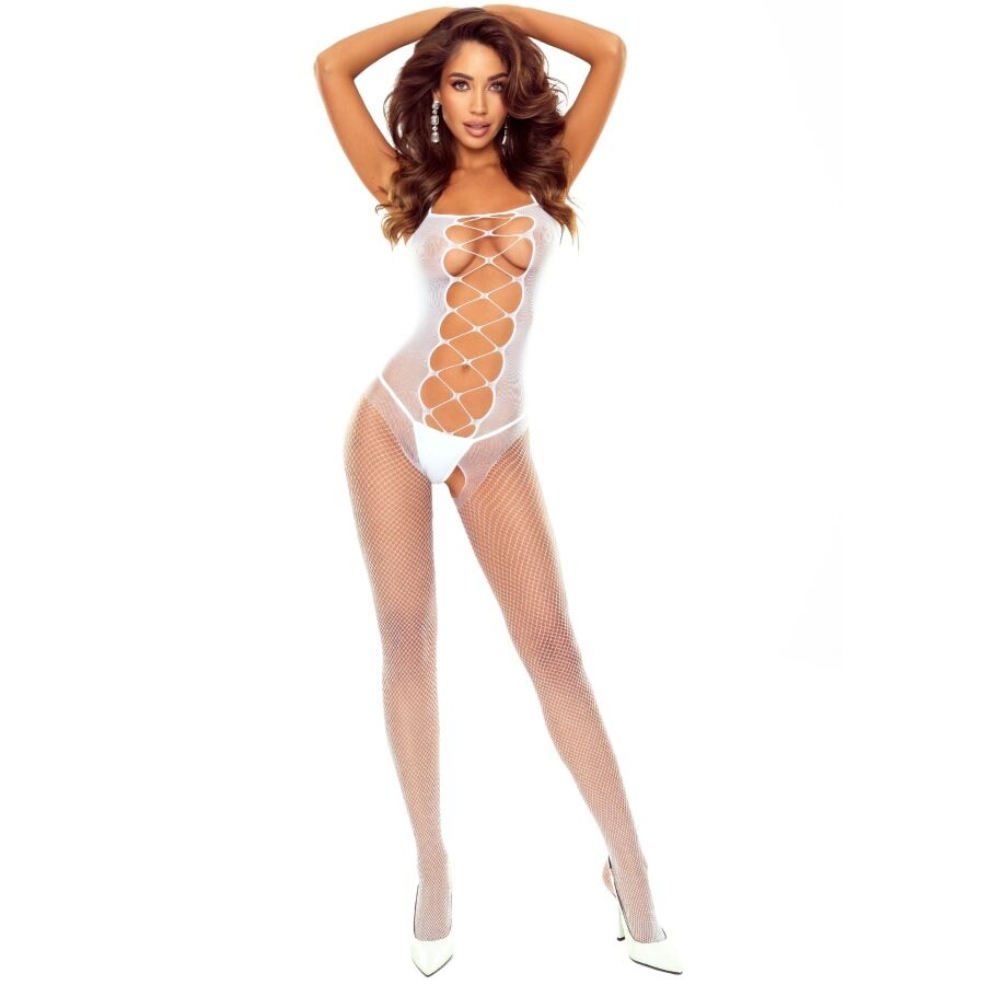 PASSION - BS124 BODYSTOCKING BLANC À LACETS PASSION WOMAN BODYSTOCKINGS