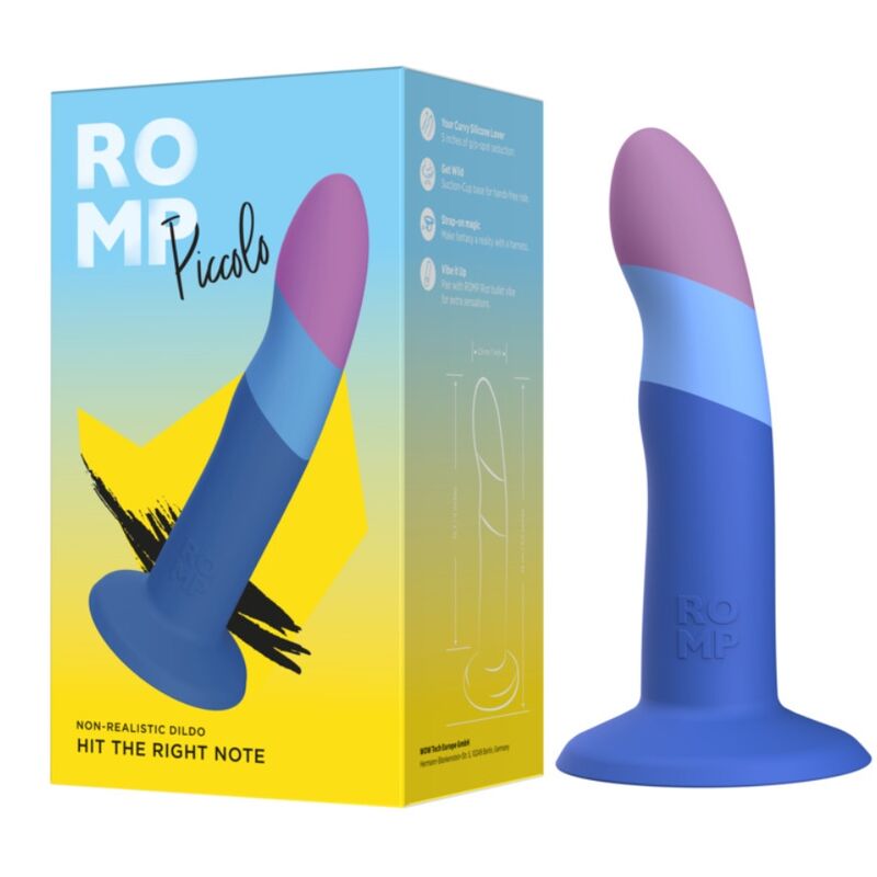 ROMP - PICCOLO GODEMICHET EN SILICONE AVEC VENTOUSE TRICOLORE 14 CM ROMP