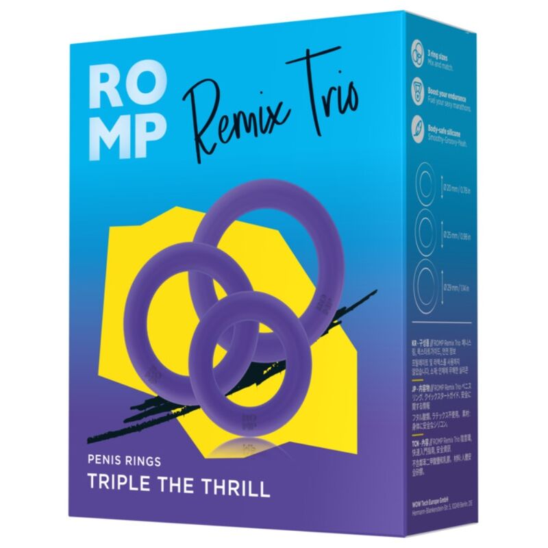 ROMP - REMIX TRIO ENSEMBLE DE 3 ANNEAUX PÉNIS EN SILICONE VIOLETTES ROMP