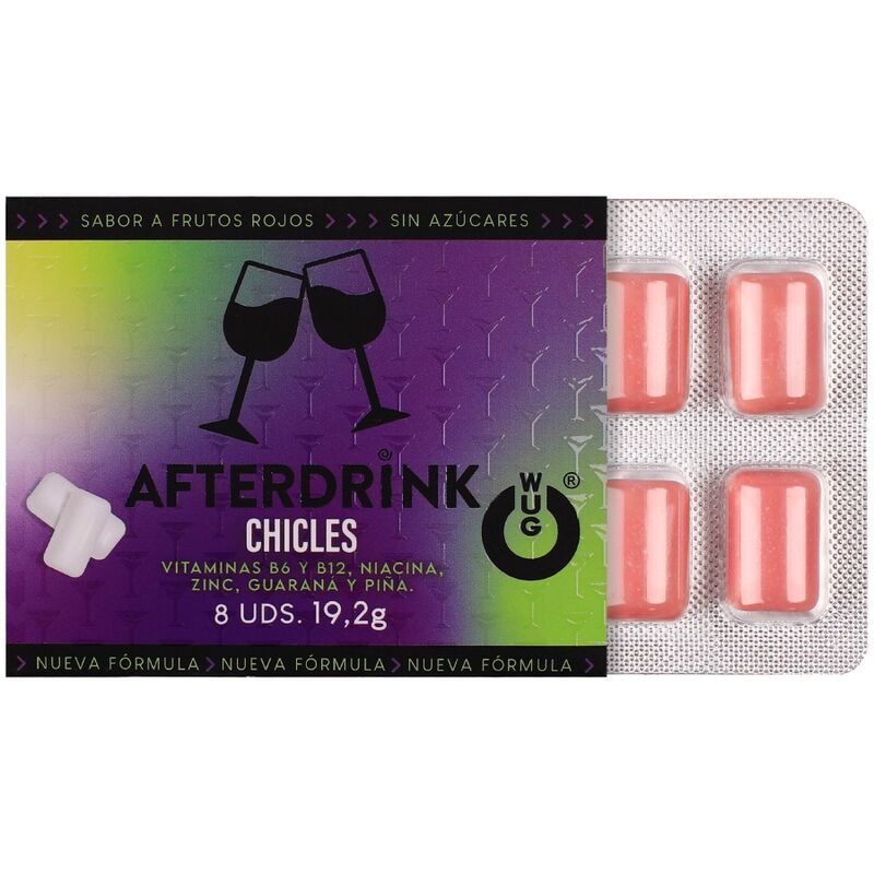 WUG After Drink – Le chewing-gum fonctionnel qui vous aide à retrouver de l'énergie après une soirée. Plaquette de 8 unités WUG GUM