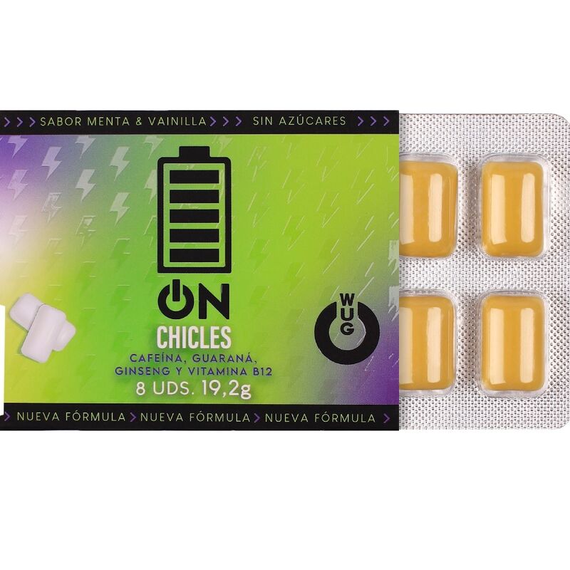 WUG on – Énergie instantanée en chewing-gum, plaquette thermoformée de 8 unités WUG GUM