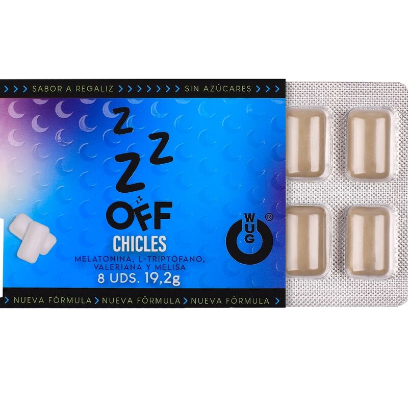 WUG off - Le chewing-gum fonctionnel qui vous aide à vous détendre et à mieux dormir. Plaquette de 8 paquets WUG GUM