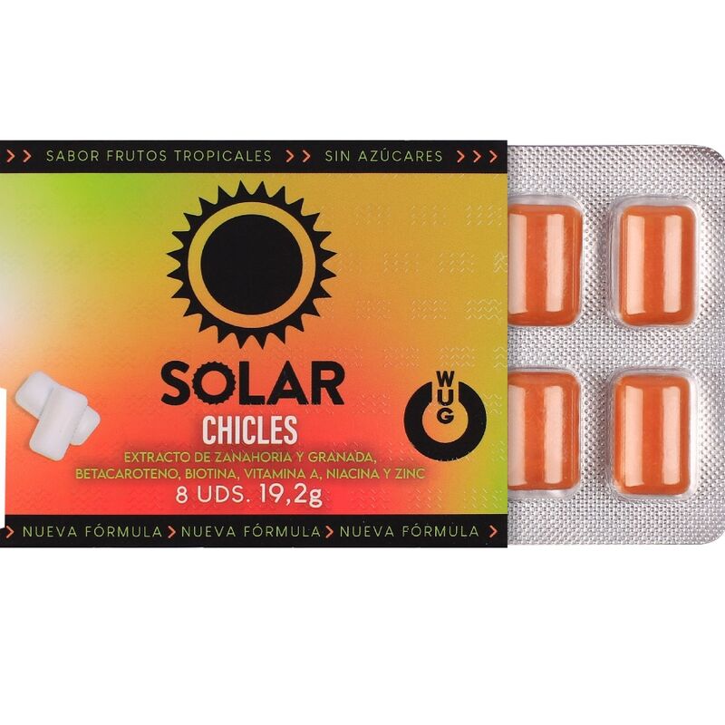 WUG Solar – Le chewing-gum qui prépare votre peau au soleil. Plaquette de 8 unités WUG GUM