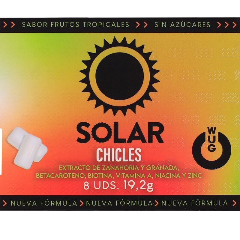 WUG Solar – Le chewing-gum qui prépare votre peau au soleil. Plaquette de 8 unités WUG GUM