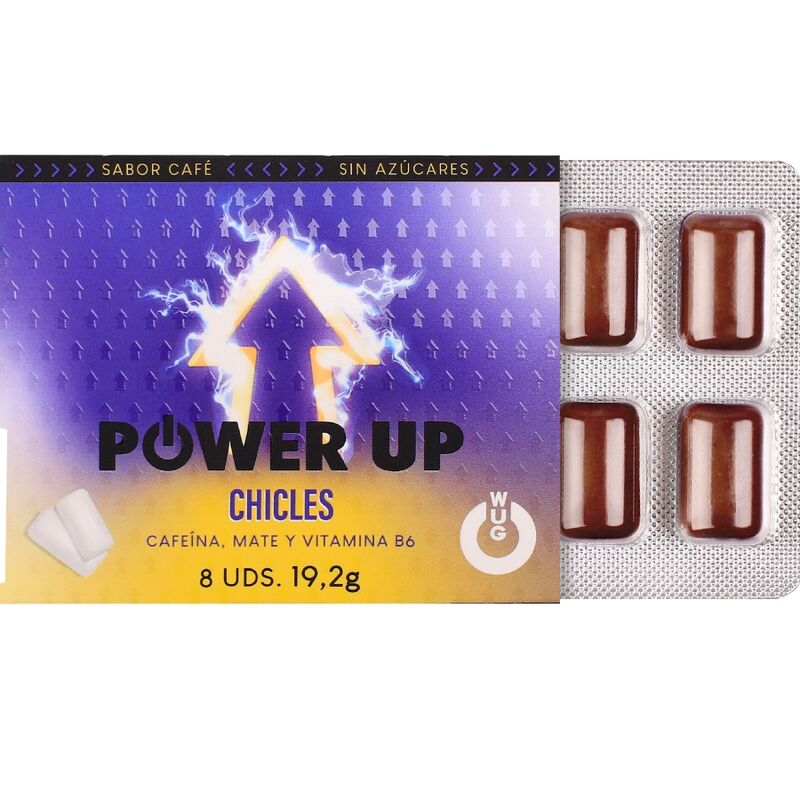 WUG Power Up - Chewing-gum énergisant pour la concentration et l'endurance - Plaquette thermoformée de 8 unités WUG GUM